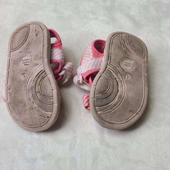 Wonder Nation Toddler Pink Striped Open Toe Sandals Adjustable Straps Size 4 - Picture 6 of 7